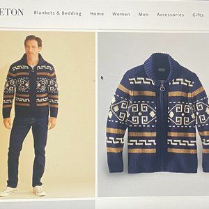 NWT PENDLETON MENS WESTERLY CARDIGAN NAVY/BROWN SMALL